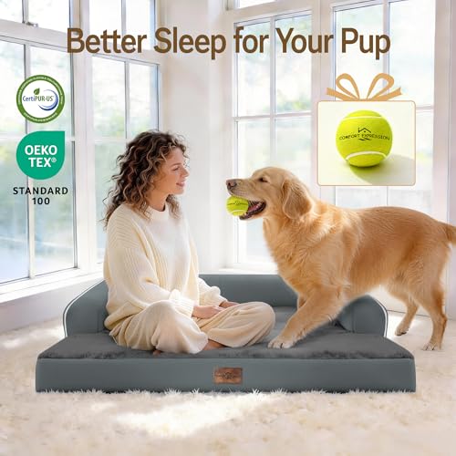 Waterproof XXL Dog Bed with Bolster for Extra Large Dogs (Dark Grey / 45"L x 35"W x 8"Th)