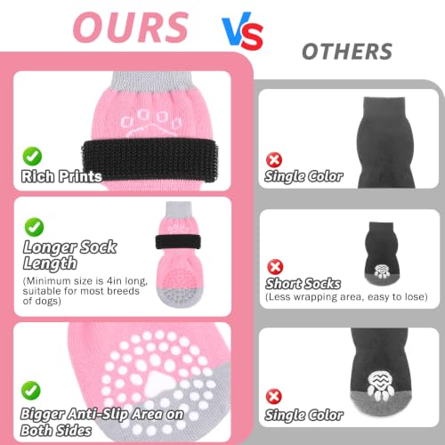 Anti Slip Dog Socks to Prevent Licking Paws for Hardwood Floors (Pearl Paw-Pink / Large (4 Count))