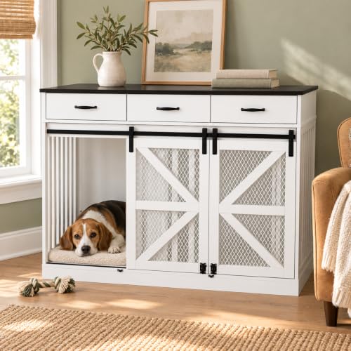 Furniture Dog Crate for Medium to Large Dogs (White / 47.6"L x 22.8"W x 35.5"H)