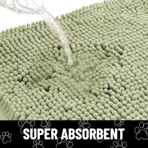 Dog Door Mat for Muddy Paws (47"X32" / Sage Green and White)