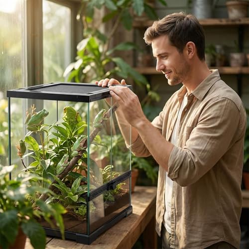 11 Gallon Reptile Glass Tank Vertical Terrarium 12"x12"x18" Habitat Enclosure with Front Openning Door and Top Screen Ventilation for Geckos (12x12x18 inch)