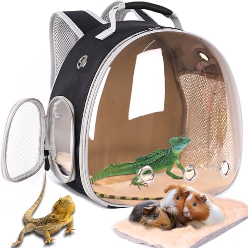 Bearded Dragon Travel Backpack Carrier with Porlarized Bubble Window for Small Animal (Black)