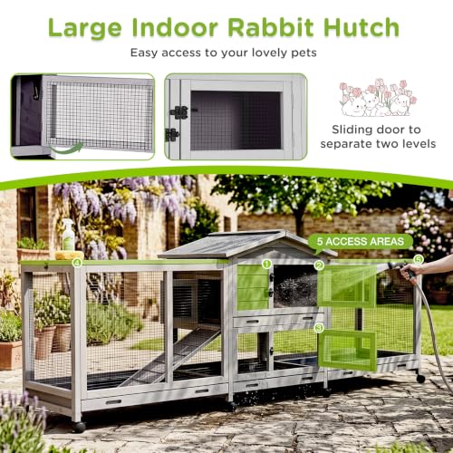 Extra Large 2 Story Rabbit Hutch Indoor Wooden Bunny cage Outdoor (Slate Grey)