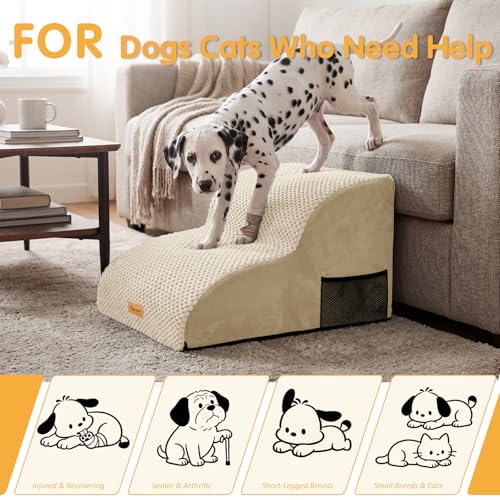 High Density Extended Foam Dog Ramp&Steps 2 Tiers (Beige / 21.7*15.7*11.8)