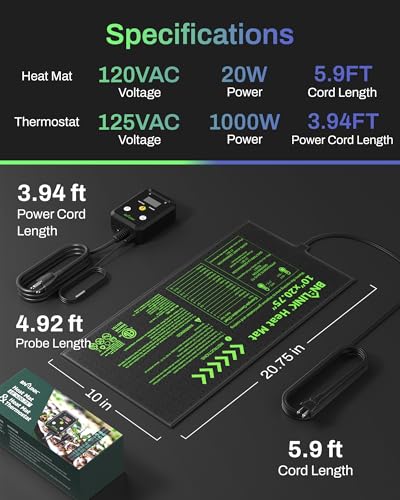 10" x 20.75" Seedling Heat Mat with Thermostat Controller Combo Set (10x20.75 Heat Mat with Thermostat)