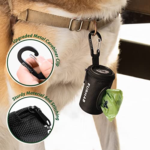 Dog Poop Bag Holder for Leash with Carabiner Clip Soft Fabric (Black)