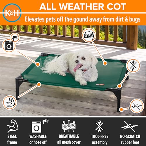 K&H Outdoor Elevated Dog Bed (Green Mesh / Medium 32"L x 25"W)