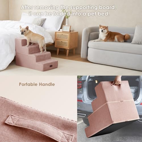 Dog Stairs for Bed 18" H (Pink / Extra Wide 16.5" x 28" x 18")
