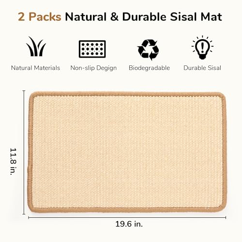 2 Packs Cat Scratching Mat (Beige-2 Packs-19.6 x 11.8 Inch)
