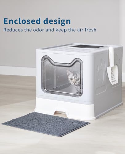 Cat Litter Box with Litter Mat and Scoop (Grey)