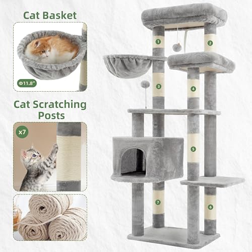 55.1'' Cat Tree Tower for Indoor Cats (55.1 inch / Light gray)