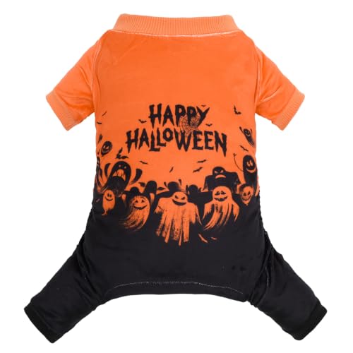Dog Pajamas Halloween Puppy Onesies Small Dogs Soft Pjs Coat Cat Apparel Comfy Pet Clothes Outfit Doggie Bodysuit P352M (Medium / Happy Halloween)