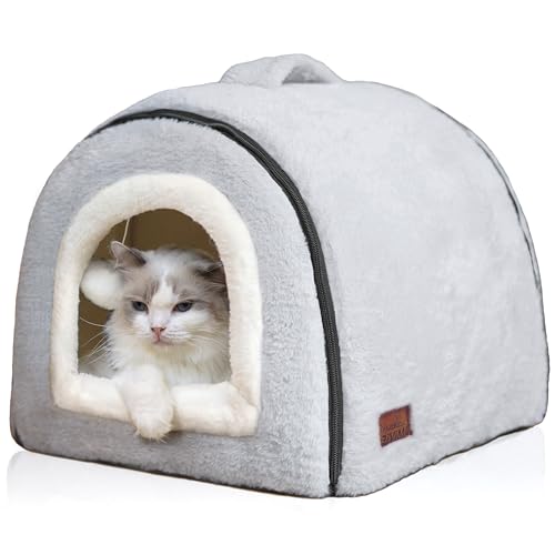 Cat Bed for Indoor Cats (Grey / M:(15.7"×15.7"×14.1"))