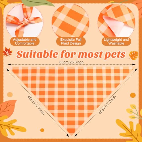 50 Pcs Fall Thanksgiving Plaid Dog Bandanas Bulk for Medium (Plaid Pattern / 25.6 x 17.7 x 17.7 Inch)