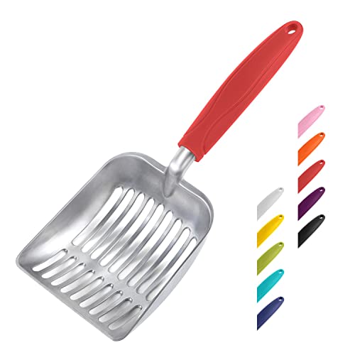 Cat Litter Scoop (Small / FLAT Aluminum \ #08 Red Handle)