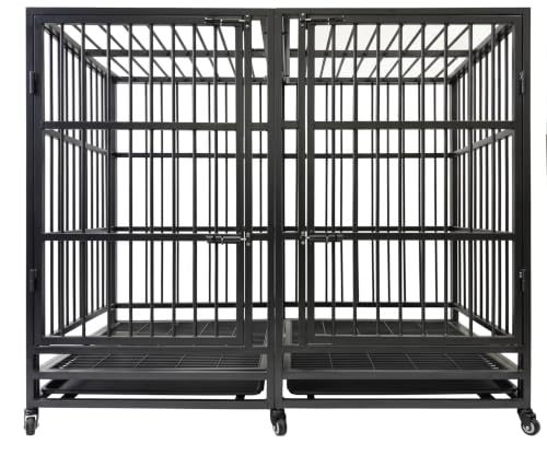 54" Heavy Duty Dog Crate with Divider Panel for Giant Dogs (Black)