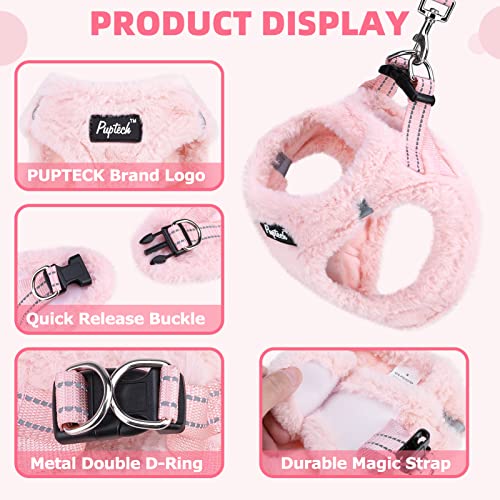 Dog Harness Collar and Leash Set No Pull for Small Medium Sized (Plush Pink / S (CHEST 14.5"-16"))