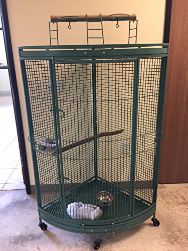 NEW Corner Open Playtop Parrot Bird Cage (Green Vein)
