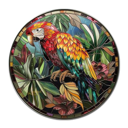 Metal Sign Tin Sign Circular Stained Glass Parrot Funny Outdoor Decor for Restaurant 12×12 Inches (12×12 Inches / Parrot)