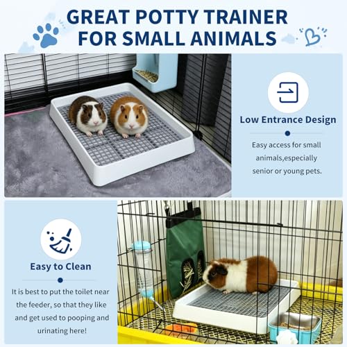 Low Entry Guinea Pig Litter Box with Grid (14.6x12x2.6"(40x30x6cm) / Only 0.4" PP Grids)