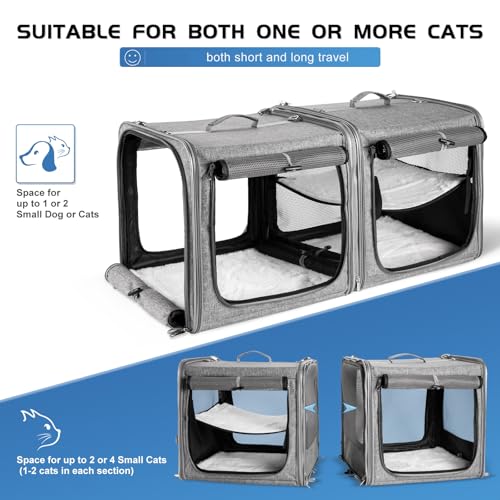 Extra Large Cat Carrier for Cat with Zipper Locks (Grey)