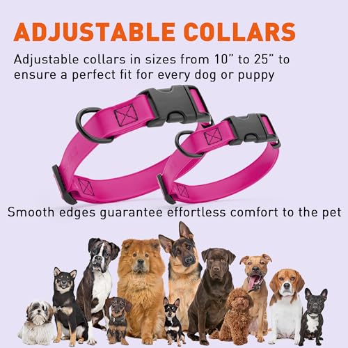 Biothane Waterproof Dog Collar with Quick Release Buckle Strong Coated Nylon Webbing with Odor (3/4"W by 12-19"L / Magenta Pink)