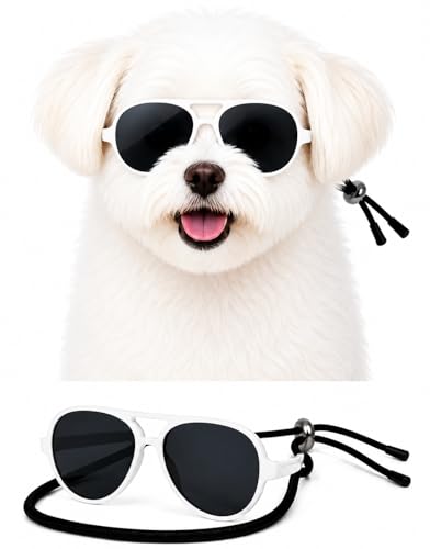 G029 Dog Cat Pet Aviator Pilot Sunglasses for Small Breed up to 15lbs (S, Up to 15lbs, 2-pack Black + White)