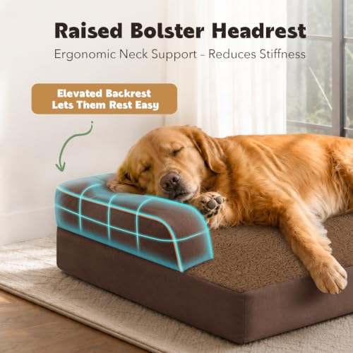 Orthopedic Washable Dog Bed with Bolster for Medium to Large Dogs (36.0"L x 27.0"W x 7.0"Th / Coffee)