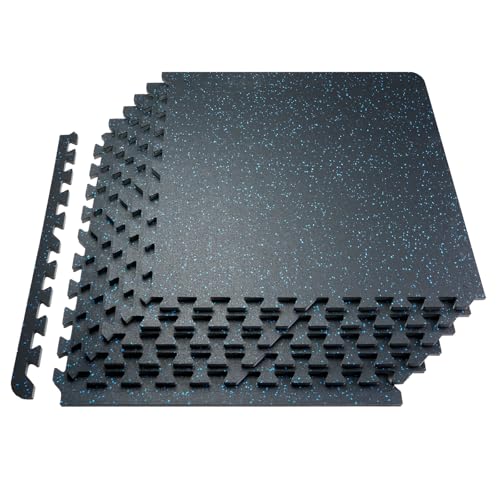 0.56Inch 100sq.ft 25 Tiles Gym Flooring for Home Gym (Black & Blue / 25"L x 25"W x 0.56"Th)