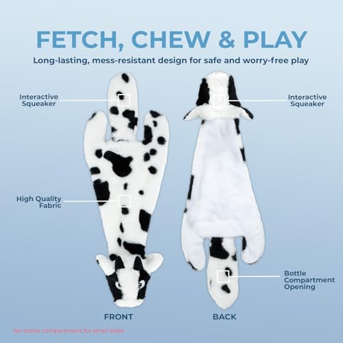 2-in-1 Stuffless Squeaky Dog Toy - Cow, Small (Cow / Small)