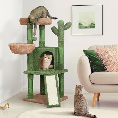 42in Green Cactus Cat Tree Tower with Scratching Posts and Condo (Green & Brown)
