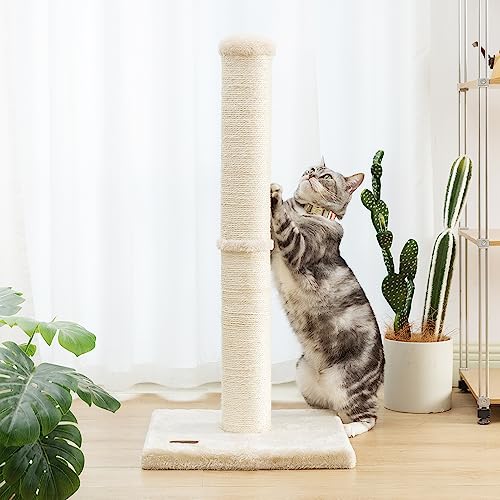 34inch Cat Scratching Post with Natural Sisal Rope 4.3Inch Large Diameter Scratcher Post Tree for Indoor Cats Beige (Beige)