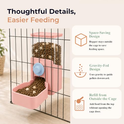 41 oz Hanging Gravity Feeder for Small Animal Cages Rabbit & Guinea Pig (Pink)