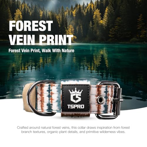 Heavy Duty Thick Dog Collar with Metal Buckle for Medium Dogs (M – Fits Neck 15.8"-18.9" / Forest Vein Print)