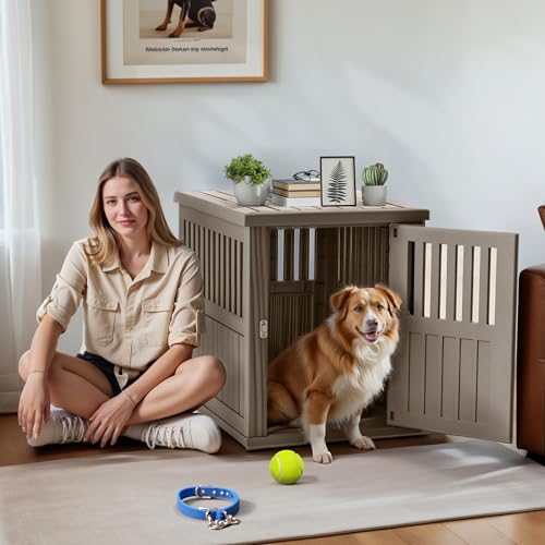 Dog House Resin Outdoor Dog Kennel with Ventilated Design (light gray-A / 39.37*28.35*32.83 INCH)