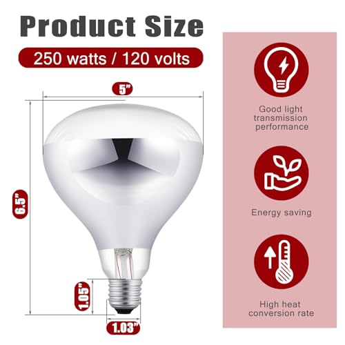 6 Pack Heat Lamp Bulbs 250 Watt (Silver, Red)