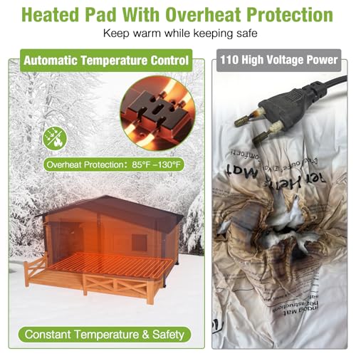 Extra Large 60" Heated Dog House Outdoor Insulated Dog Kennel with Safe Heated Pad