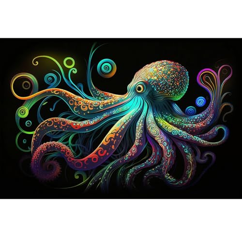 Octopus Aquarium Background Exquisite Colorful Octopus Terrarium Background Glowing Octopus on Black Background Fish Tank Backdrop Octopus Backdrops Poster Wallpaper Decorations Vinyl 36x20in (36(W)x20(H)in / Cartoon Green)