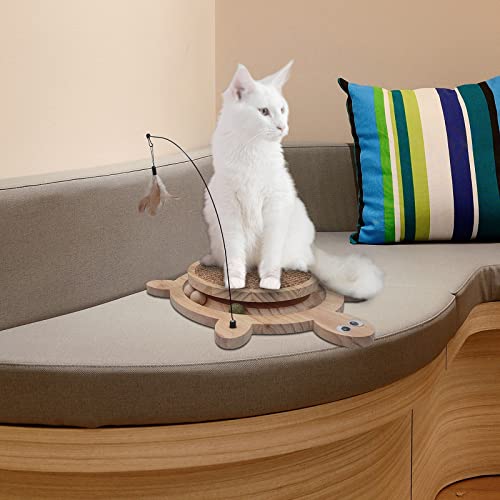 Wooden Interactive Cat Toy with Ball Track & Teaser Wand