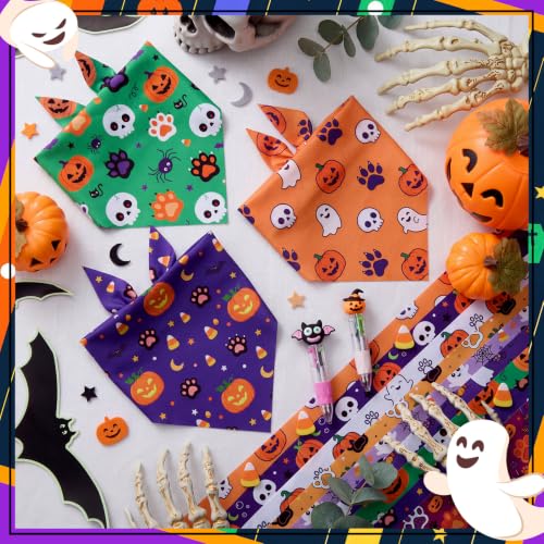 100 Pcs Halloween Dog Bandanas Bulk Cute Dog Paw Prints Pattern (Halloween Paw Prints / 25.6 x 17.7 x 17.7 Inch)