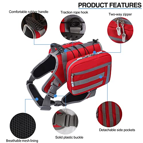 Red Tactical Backpack for Hiking for Large Dogs (Red)