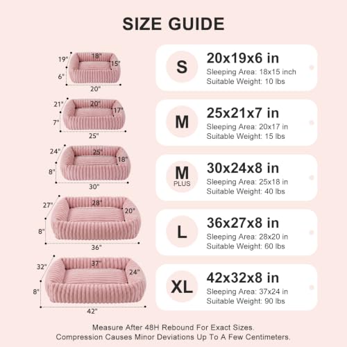 Medium Dog Beds for Medium Dogs Washable (Pink / M Plus (30"x24"x8"))