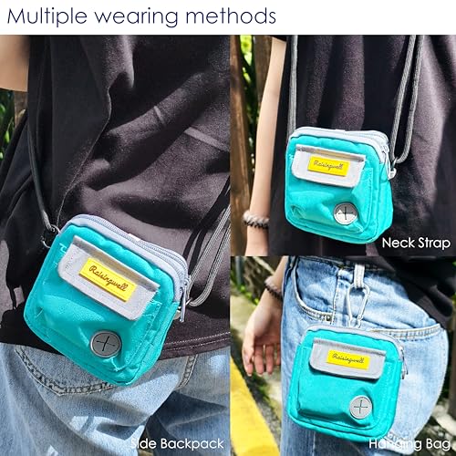 Dog Treat Pouch for Pet Walking and Training with Clicker Poop Bags and Three Bags Design Small Fanny Zipper Pack Holder for Puppy Snack Dispenser Kit for Leash and Outdoor Use (Two Bag / d2.Green1)