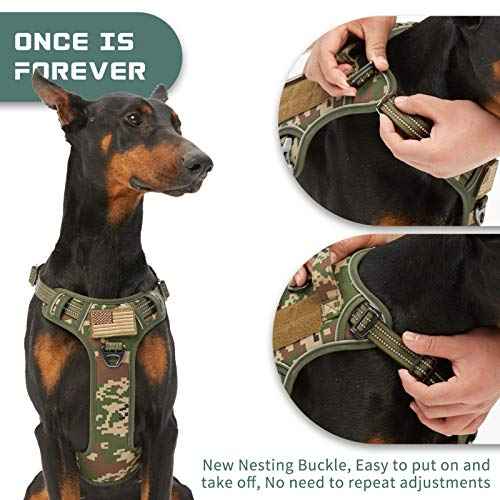 Tactical Dog Harness for Large Dogs No Pull (Forest Camo / XL(Neck:22-31", Chest:23-42"))