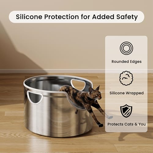 Stainless Steel Litter Box Metal with Integrated Round for XL
