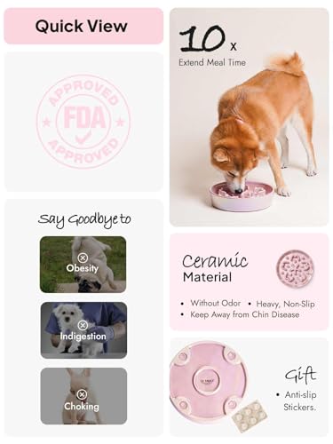 Dog Bowls Slow Feeder Ceramic (Sakura Pink / M-1.5 Cups)