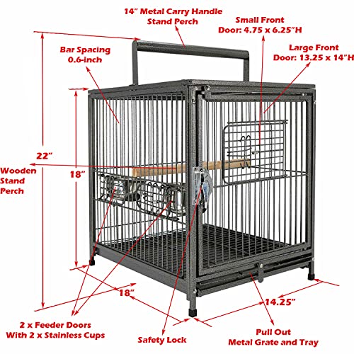 Deluxe Portable Wrought Iron Bird Travel Parrot Vet Carrier Cage (18" x 14" x 22"H / Black Vein)