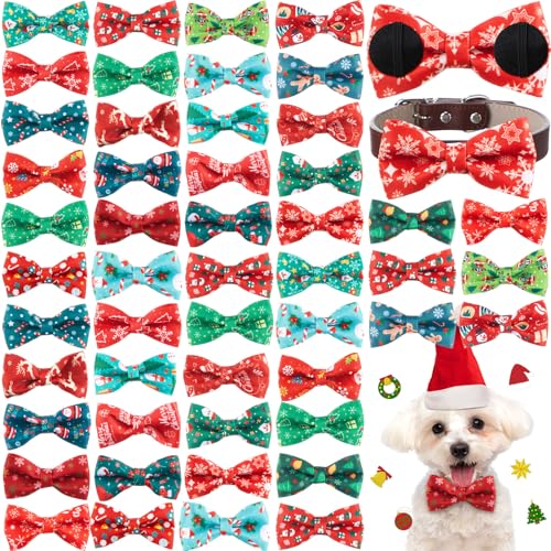 50 Pcs Christmas Dog Bow Ties Bulk (Christmas)