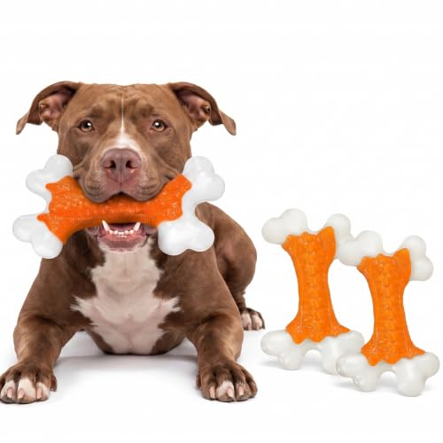 2 Pack Indestructible Dog Toys for Aggressive Chewers (2PC-Peanut Butter-Orange)