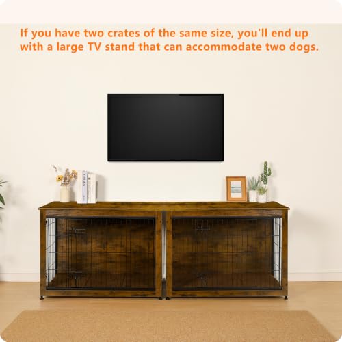 38.5" XL Dog Crate Furniture with Cushion (Rustic Brown / 38.5"L x 25.6"W x 26.8"H)